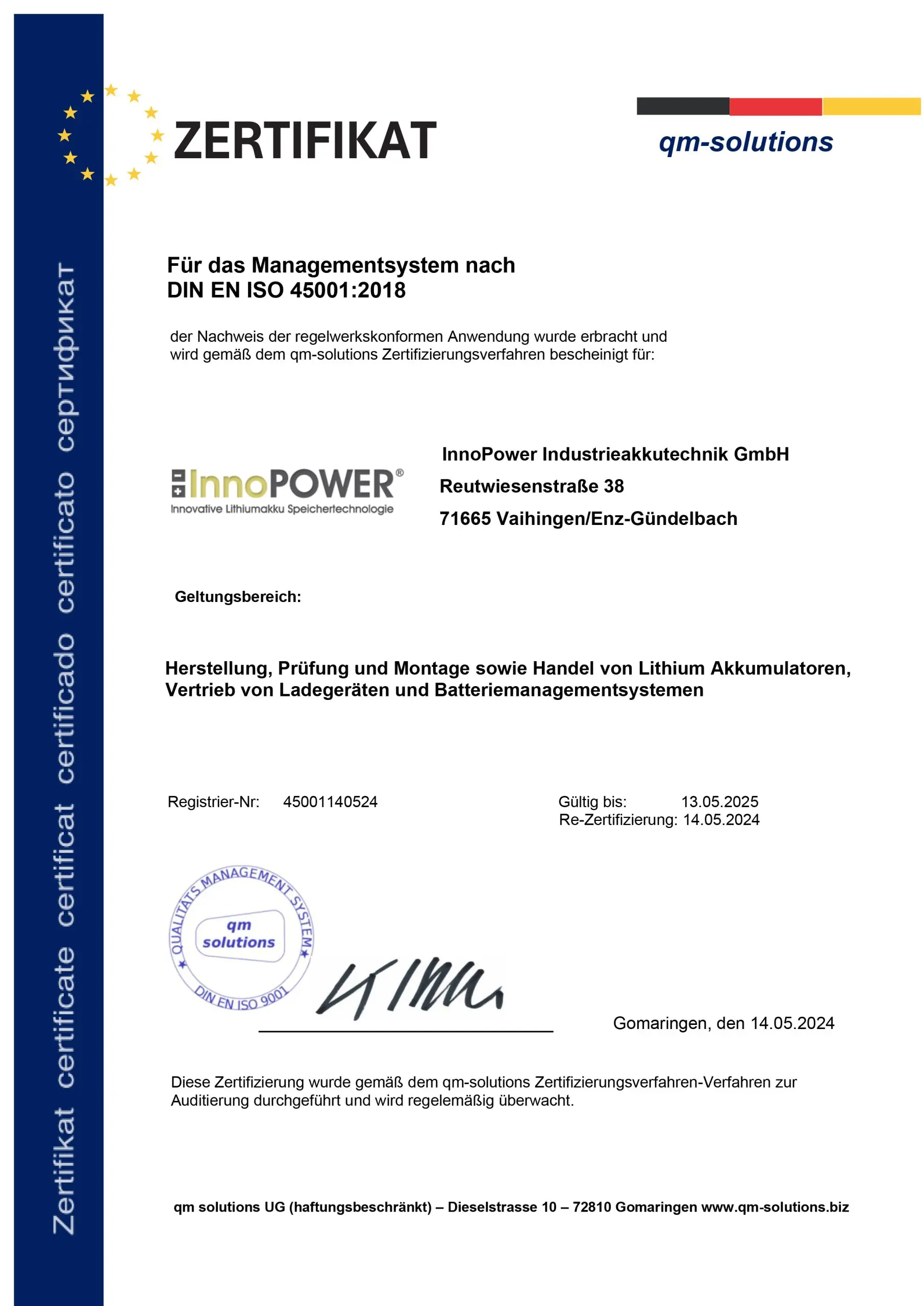 InnoPower Zertifikate