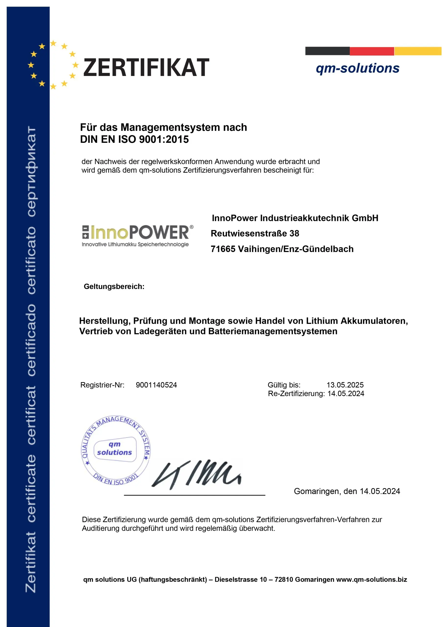 InnoPower Zertifikate
